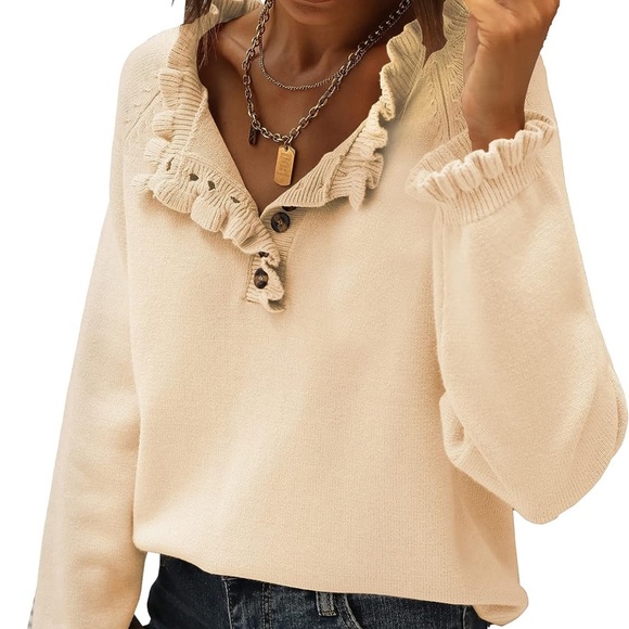 Ruffle Button Down Sweater - Picture 2 of 3